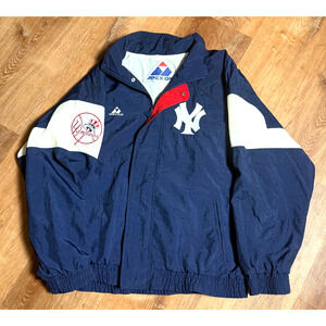 Vintage Apex One New York Yankees Jacket Windbreaker Embroidered L/XL Back Hit